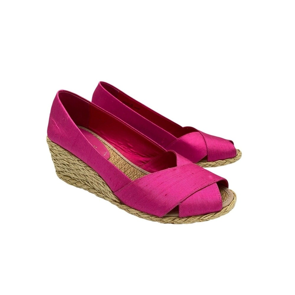 Lauren Ralph Lauren SHANTUNG SILK Cecilia Wedge Heel 9 B Fuchsia PINK Espadrille